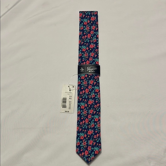 Original Penguin Men's Floral Tie - Navy and Pink - Picture 2 of 8